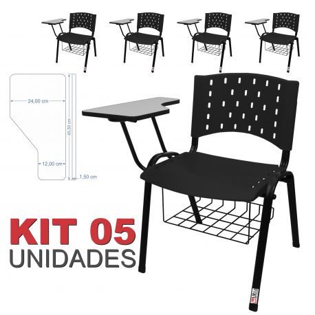 Cadeira Universitária Plástica Preta Com Porta Livros 5 Unidades - ULTRA Móveis