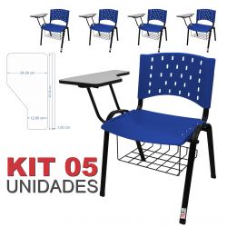 Cadeira Universitária Plástica Azul Com Porta Livros 5 Unidades - ULTRA Móveis