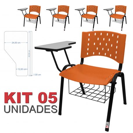 Cadeira Universitária Plástica Laranja Com Porta Livros 5 Unidades - ULTRA Móveis