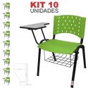 Cadeira Universitária Plástica Verde Com Porta Livros 10 Unidades - ULTRA Móveis