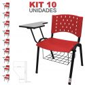 Cadeira Universitária Plástica Vermelha Com Porta Livros 10 Unidades - ULTRA Móveis