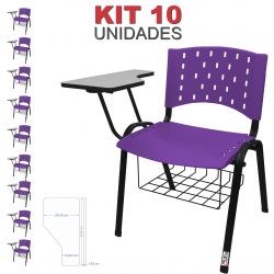 Kit 10 Cadeiras Universitárias Ergoplax Com Porta Livros Acqua Marine Ultra