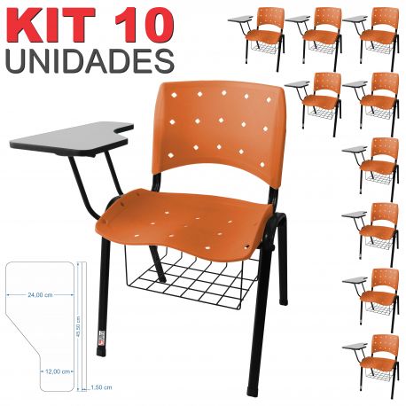 Cadeira Universitária Plástica Laranja Anatômica Com Porta Livros 10 Unidades - ULTRA Móveis