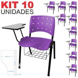 Cadeira Universitária Plástica Lilás Anatômica Com Porta Livros 10 Unidades - ULTRA Móveis