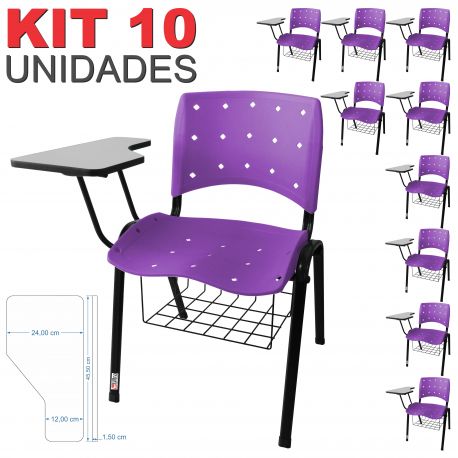 Cadeira Universitária Plástica Lilás Anatômica Com Porta Livros 10 Unidades - ULTRA Móveis