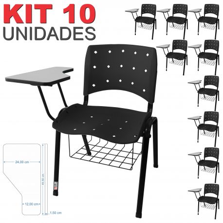 Cadeira Universitária Plástica Preta Anatômica Com Porta Livros 10 Unidades - ULTRA Móveis