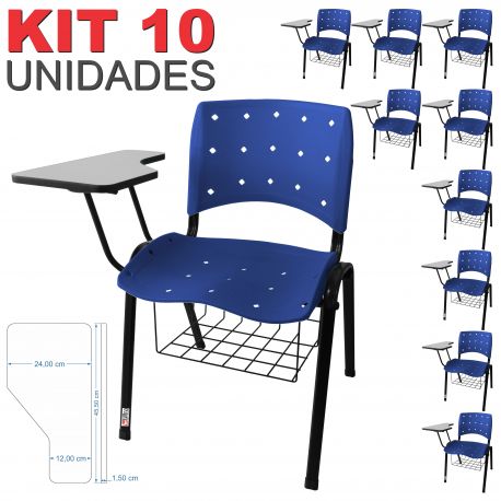 Cadeira Universitária Plástica Azul Anatômica Com Porta Livros 10 Unidades - ULTRA Móveis