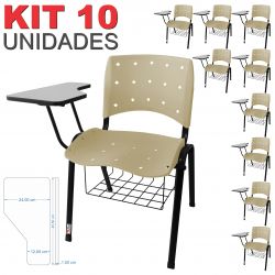 Cadeira Universitária Plástica Bege Anatômica Com Porta Livros 10 Unidades - ULTRA Móveis