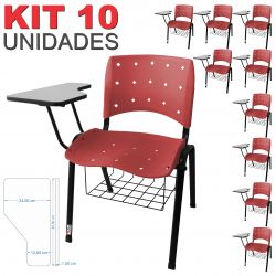 Cadeira Universitária Plástica Cereja Anatômica Com Porta Livros 10 Unidades - ULTRA Móveis