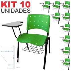 Cadeira Universitária Plástica Verde Anatômica Com Porta Livros 10 Unidades - ULTRA Móveis