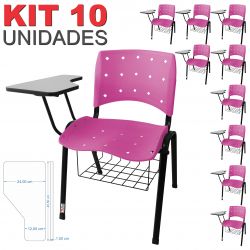 Cadeira Universitária Plástica Rosa Anatômica Com Porta Livros 10 Unidades - ULTRA Móveis