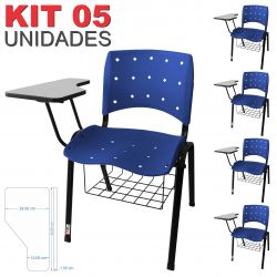 Cadeira Universitária Plástica Azul Anatômica Com Porta Livros 5 Unidades - ULTRA Móveis