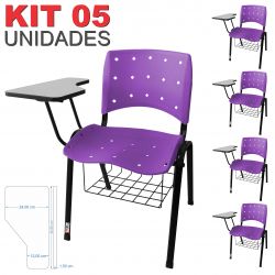 Cadeira Universitária Plástica Lilás Anatômica Com Porta Livros 5 Unidades - ULTRA Móveis