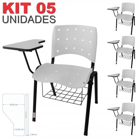 Cadeira Universitária Plástica Branca Anatômica Com Porta Livros 5 Unidades - ULTRA Móveis