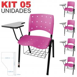 Cadeira Universitária Plástica Rosa Anatômica Com Porta Livros 5 Unidades - ULTRA Móveis