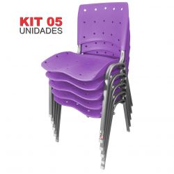 Kit 05 Unidades Cadeira Fixa Anatômica Ergoplax Lilás Estrutura Prata