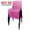 Cadeira Empilhável Plástica Rosa Anatômica 5 Unidades - ULTRA Móveis