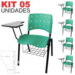 Cadeira Universitária Plástica Acquamarine Anatômica Com Porta Livros 5 Unidades - ULTRA Móveis