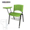 Cadeira Universitária Plástica Verde Com Porta Livros Prancheta Plástica - ULTRA Móveis