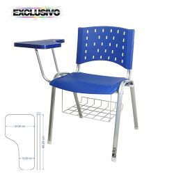 Cadeira Universitária Plástica Azul Com Porta Livros Base Prata Prancheta Plástica - ULTRA Móveis