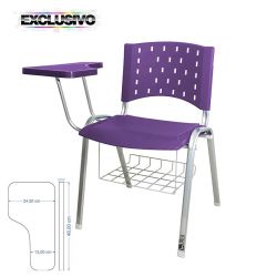 Cadeira Universitária Plástica Lilás Com Porta Livros Base Prata Prancheta Plástica - ULTRA Móveis