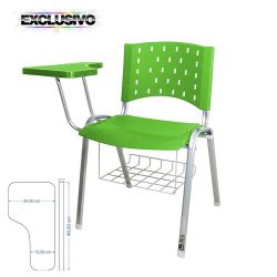 Cadeira Universitária Plástica Verde Com Porta Livros Base Prata Prancheta Plástica - ULTRA Móveis