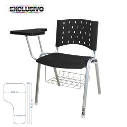 Cadeira Universitária Plástica Preta Com Porta Livros Base Prata Prancheta Plástica - ULTRA Móveis