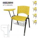 Cadeira Universitária Plástica Amarela Com Porta Livros 5 Unidades Prancheta Plástica - ULTRA Móveis