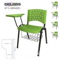 Cadeira Universitária Plástica Verde Com Porta Livros 5 Unidades Prancheta Plástica - ULTRA Móveis