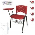 Cadeira Universitária Plástica Vermelha Com Porta Livros 5 Unidades Prancheta Plástica - ULTRA Móveis