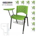 Cadeira Universitária Plástica Verde Com Porta Livros 10 Unidades Prancheta Plástica - ULTRA Móveis