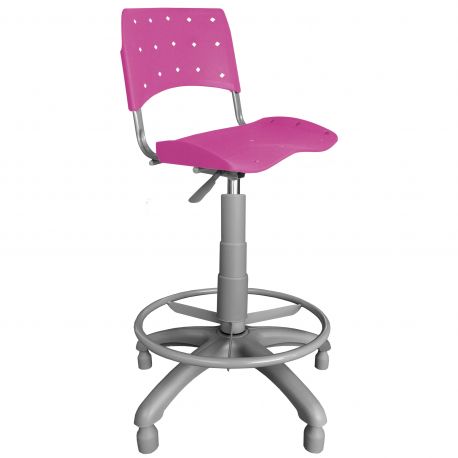 CADEIRA CAIXA SECRETÁRIA PLÁSTICA ROSA BASE CINZA ERGONÔMICA PLAXMETAL - ULTRA Móveis